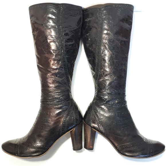 Prophecy Leather Tall Metallic Heeled Boots 40 - Picture 2 of 8